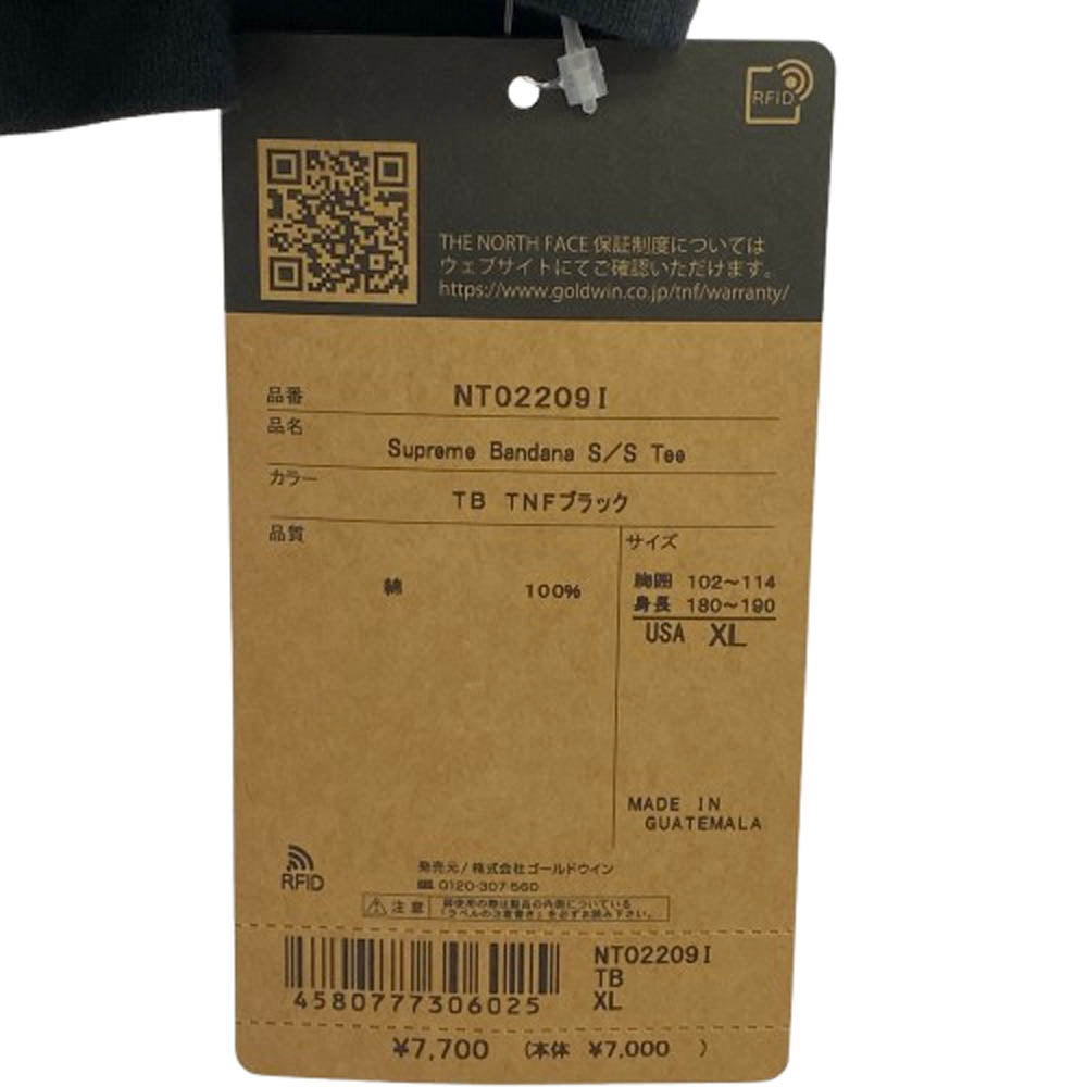 Supreme シュプリーム × THE NORTH FACE ノースフェイス 22SS Bandana Tee バンダナ Tシャツ ブラック系 XL【新古品】【未使用】【中古】