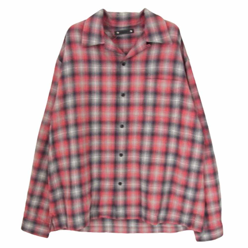 MINEDENIM マインデニム オンブレチェック フランネル オープンカラー 長袖 シャツ レッド系 3【中古】