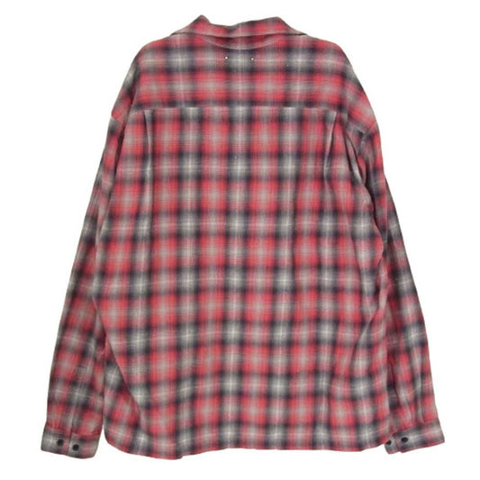 MINEDENIM マインデニム オンブレチェック フランネル オープンカラー 長袖 シャツ レッド系 3【中古】