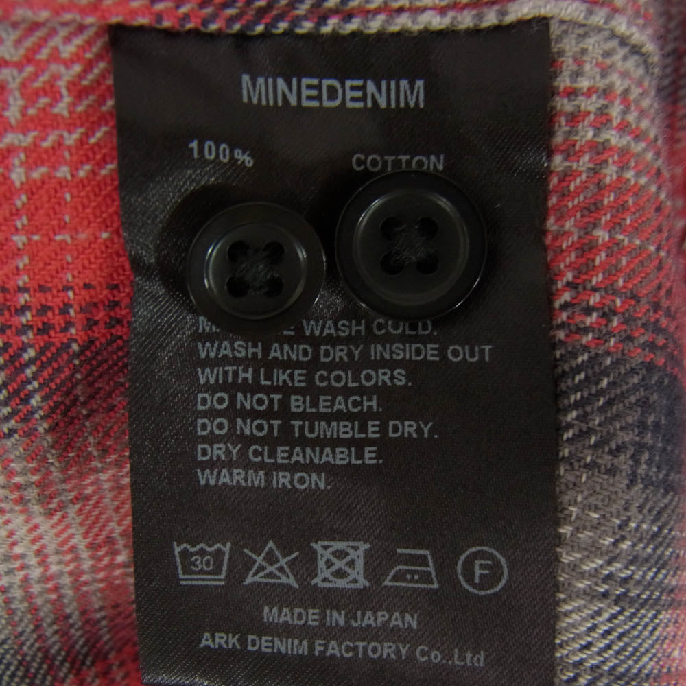 MINEDENIM マインデニム オンブレチェック フランネル オープンカラー 長袖 シャツ レッド系 3【中古】