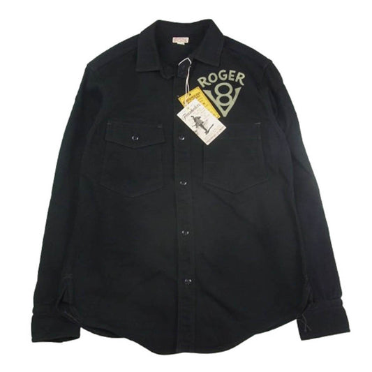 FREEWHEELERS フリーホイーラーズ 2433004 ROGER 8 Gemsa COTTON HARD TWIST KERSEY JET BLACK 1930s STYLE プリント 長袖 ワーク シャツ ブラック系 16【中古】