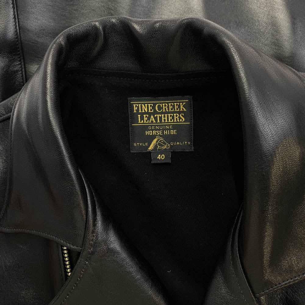 FINE CREEK LEATHERS ファインクリークレザー Scarecrow スケアクロウ 茶芯 ホースハイド フルベジタブルタンニン レザー ライダース ジャケット ブラック系 40【美品】【中古】