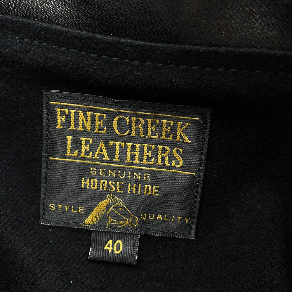 FINE CREEK LEATHERS ファインクリークレザー Scarecrow スケアクロウ 茶芯 ホースハイド フルベジタブルタンニン レザー ライダース ジャケット ブラック系 40【美品】【中古】