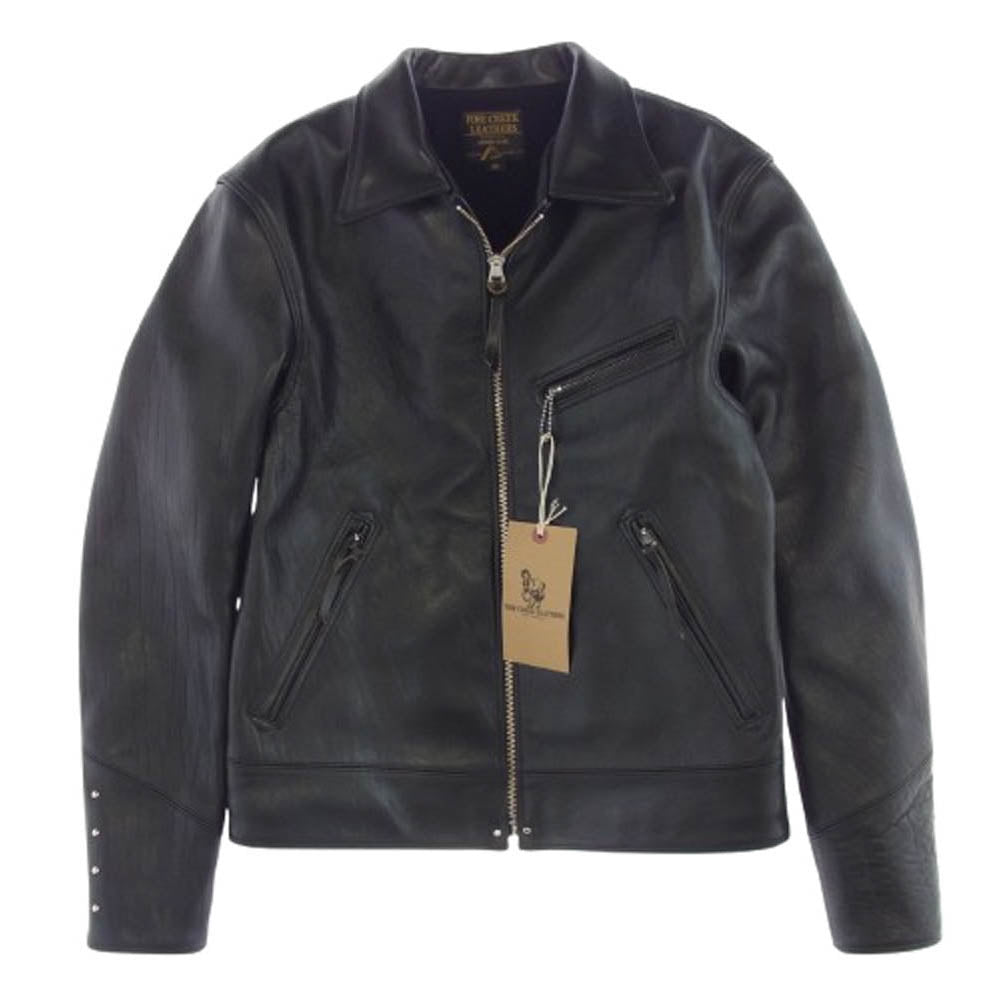 FINE CREEK LEATHERS ファインクリークレザー 5th LIMITED EDITION 5周年限定 Lindbergh リンドバーグ 茶芯 ホースハイド フルベジタブルタンニン レザー ライダース ジャケット ブラック系 40【極上美品】【中古】