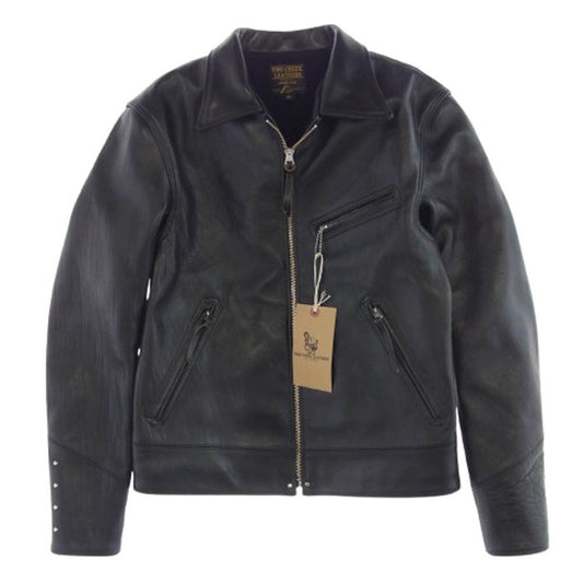 FINE CREEK LEATHERS ファインクリークレザー 5th LIMITED EDITION 5周年限定 Lindbergh リンドバーグ 茶芯 ホースハイド フルベジタブルタンニン レザー ライダース ジャケット ブラック系 40【極上美品】【中古】