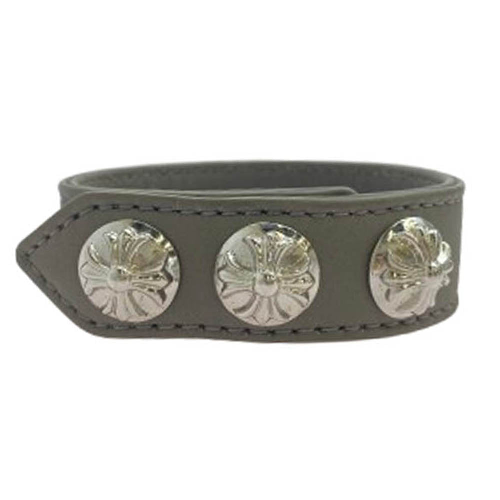 CHROME HEARTS クロムハーツ（原本無） 3BTN 2SNP クロスボール 3ボタン 2スナップ レザー ブレスレット グレー系 シルバー系【中古】
