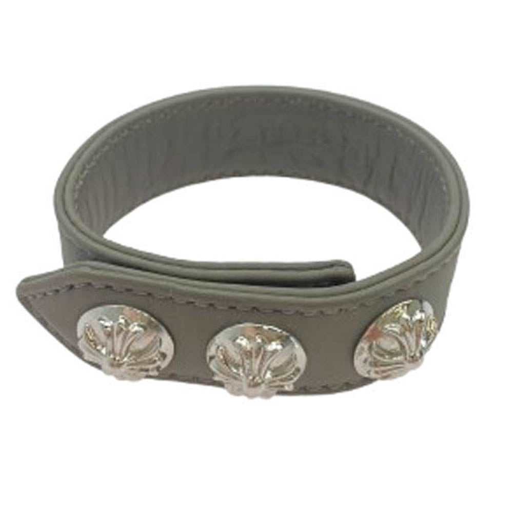 CHROME HEARTS クロムハーツ（原本無） 3BTN 2SNP クロスボール 3ボタン 2スナップ レザー ブレスレット グレー系 シルバー系【中古】