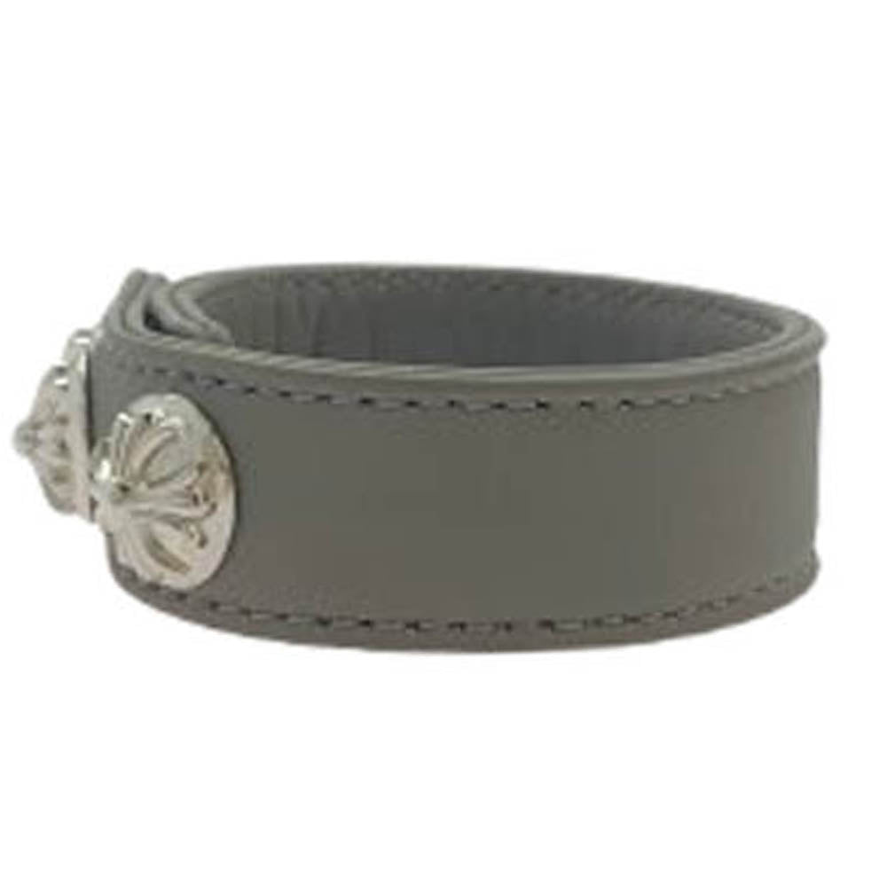CHROME HEARTS クロムハーツ（原本無） 3BTN 2SNP クロスボール 3ボタン 2スナップ レザー ブレスレット グレー系 シルバー系【中古】