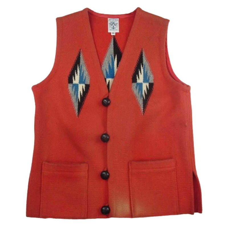 ORTEGA オルテガ スクエアフロント ポケット付き チマヨ ベスト レッド系 36【中古】