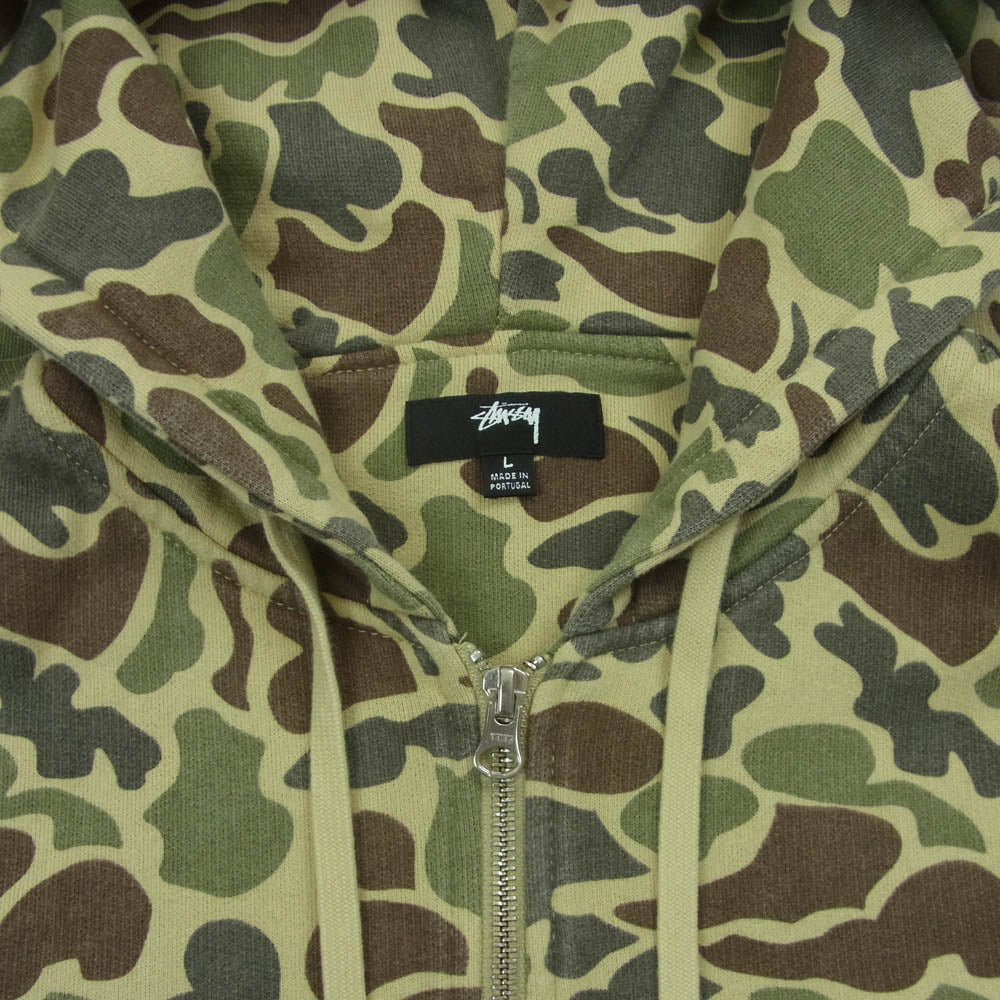 STUSSY ステューシー 22SS 118466 CAMO DOUBLE FACE ZIP ダブルフェイス カモフラ フルジップ パーカー フーディ グリーン系 L【中古】