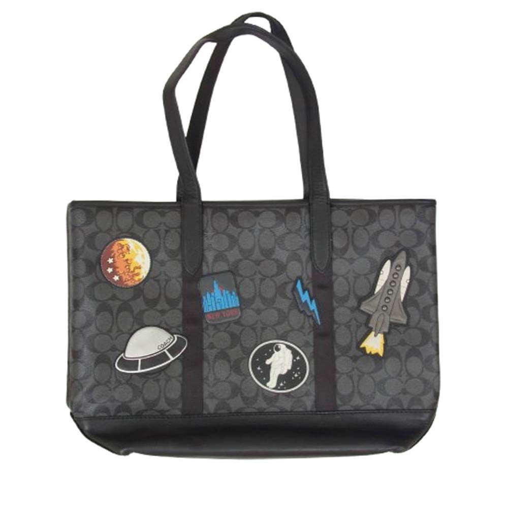 COACH コーチ F29045 スペース パッチ PVCコーティング トートバッグ ブラック系【中古】
