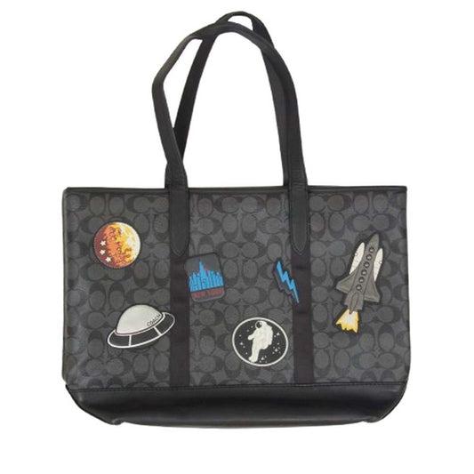 COACH コーチ F29045 スペース パッチ PVCコーティング トートバッグ ブラック系【中古】