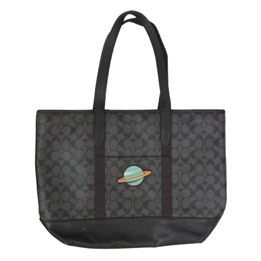 COACH コーチ F29045 スペース パッチ PVCコーティング トートバッグ ブラック系【中古】