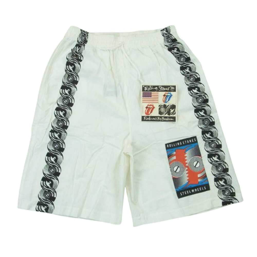 ヴィンテージ 80s USA製 The Rolling Stones ローリング ストーンズ STEEL WHEELS プリント ショーツ ショート パンツ ホワイト系 XL【中古】