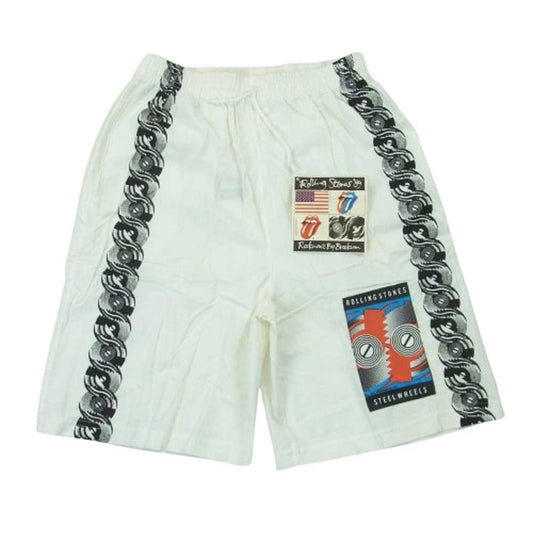 ヴィンテージ 80s USA製 The Rolling Stones ローリング ストーンズ STEEL WHEELS プリント ショーツ ショート パンツ ホワイト系 XL【中古】