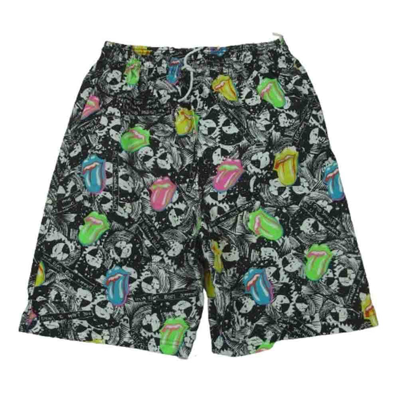 ヴィンテージ 80s USA製 The Rolling Stones ローリング ストーンズ 総柄 ショーツ ショート パンツ ブラック系 XL【中古】