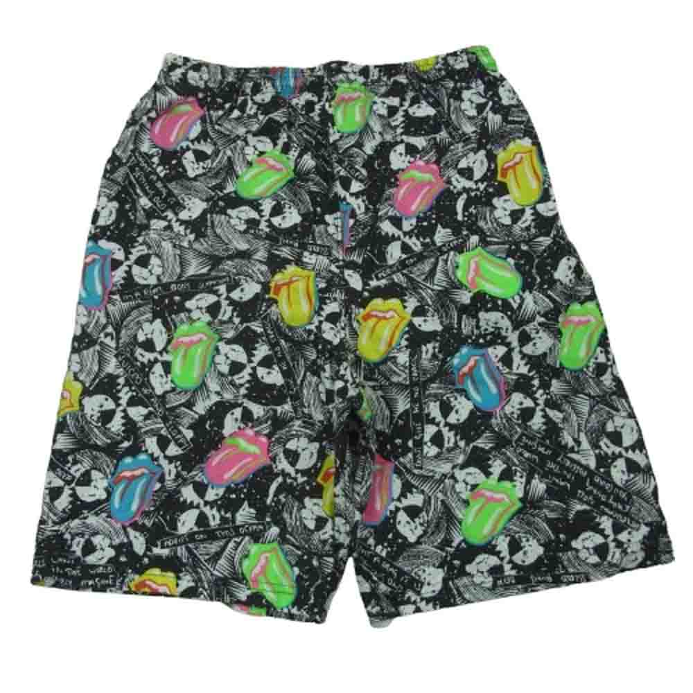 ヴィンテージ 80s USA製 The Rolling Stones ローリング ストーンズ 総柄 ショーツ ショート パンツ ブラック系 XL【中古】