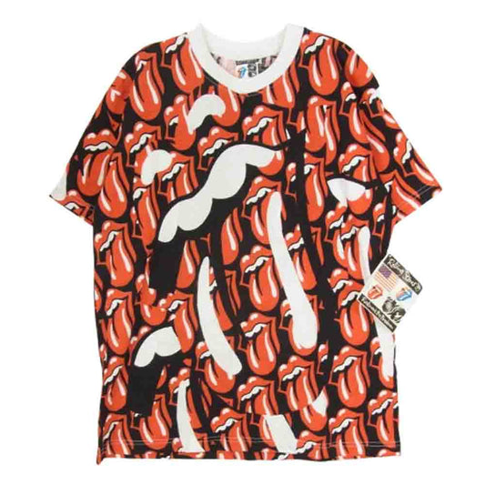 ヴィンテージ 80s USA製 The Rolling Stones ローリング ストーンズ リップ＆タン 総柄 プリント バンド Tシャツ ブラック系 2【美品】【中古】