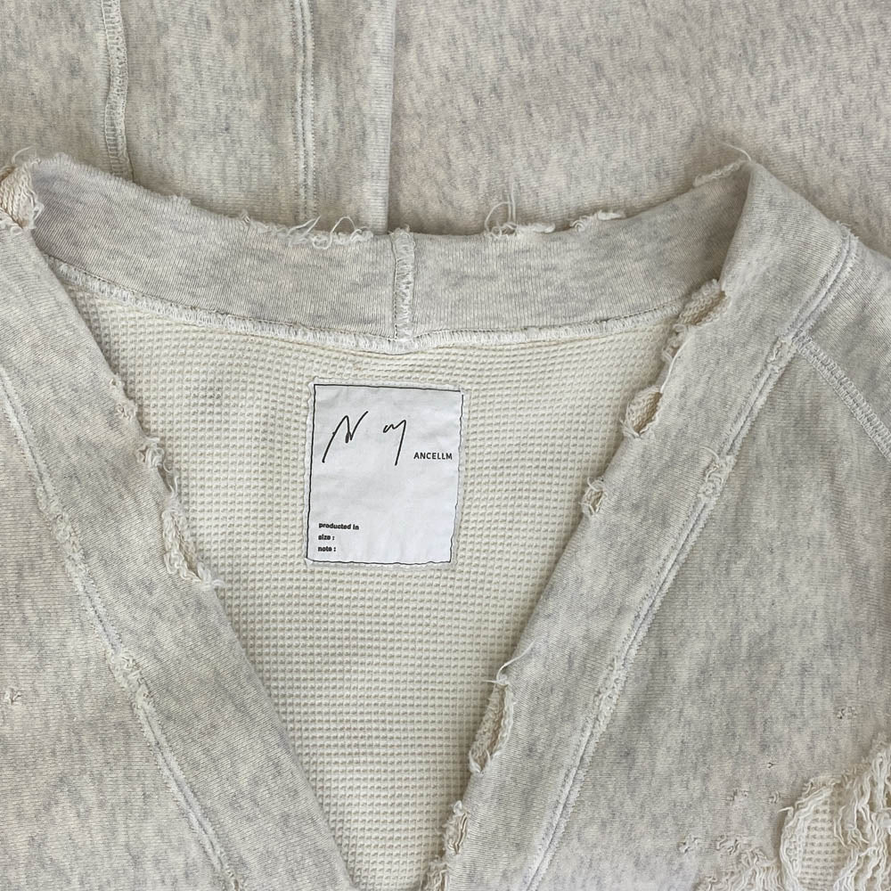 ANCELLM アンセルム 24SS ACW-06 Wism ウィズム 別注 DAMAGE SWEAT CARDIGAN ダメージ加工 スウェット カーディガン オフホワイト系 2【中古】