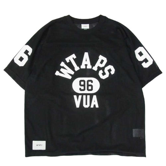 WTAPS ダブルタップス 24SS 241ATDT-CSM36 QB/SS/POLY.ERA ポリ エラ ブラック メッシュ プリント 半袖 Tシャツ ブラック系 X02【中古】