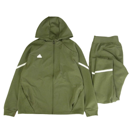 adidas アディダス ナイロン テック ジャージ セットアップ フルジップ パーカー イージー パンツ カーキ系 2XL【中古】