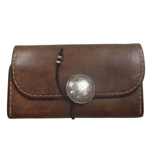 goro's ゴローズ シルバーコンチョ付き サドルレザー 二つ折り財布 ウォレット ブラウン系【中古】