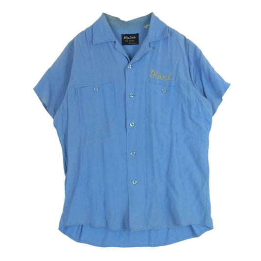 キングルイ 50s 60s 刺繍 エンブロイダリー バックフロッキー 半袖 ボーリングシャツ ブルー系 M【中古】