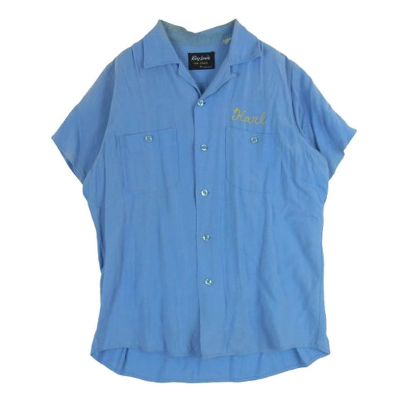 キングルイ 50s 60s 刺繍 エンブロイダリー バックフロッキー 半袖 ボーリングシャツ ブルー系 M【中古】