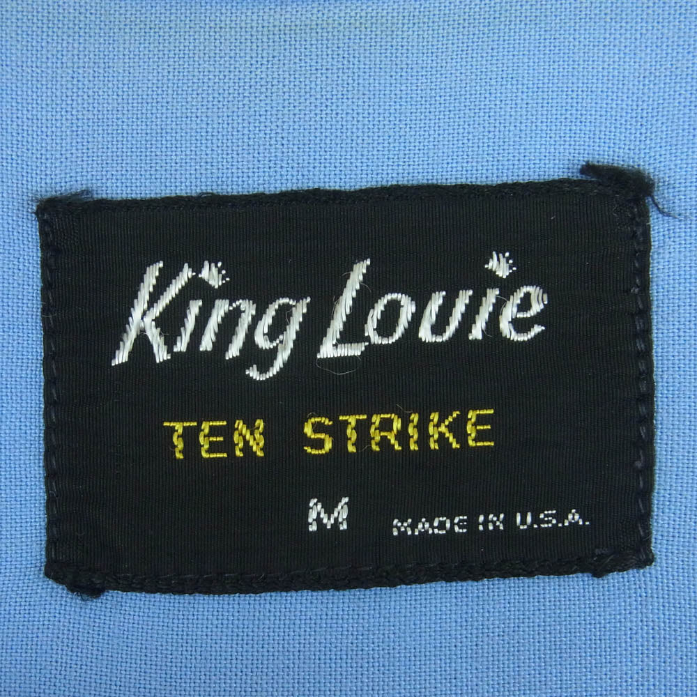 キングルイ 50s 60s 刺繍 エンブロイダリー バックフロッキー 半袖 ボーリングシャツ ブルー系 M【中古】