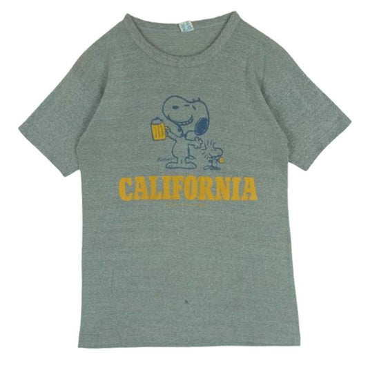 Champion チャンピオン 80s トリコタグ前期 染み込みプリント スヌーピー 半袖 Tシャツ カットソー グレー系 M【中古】
