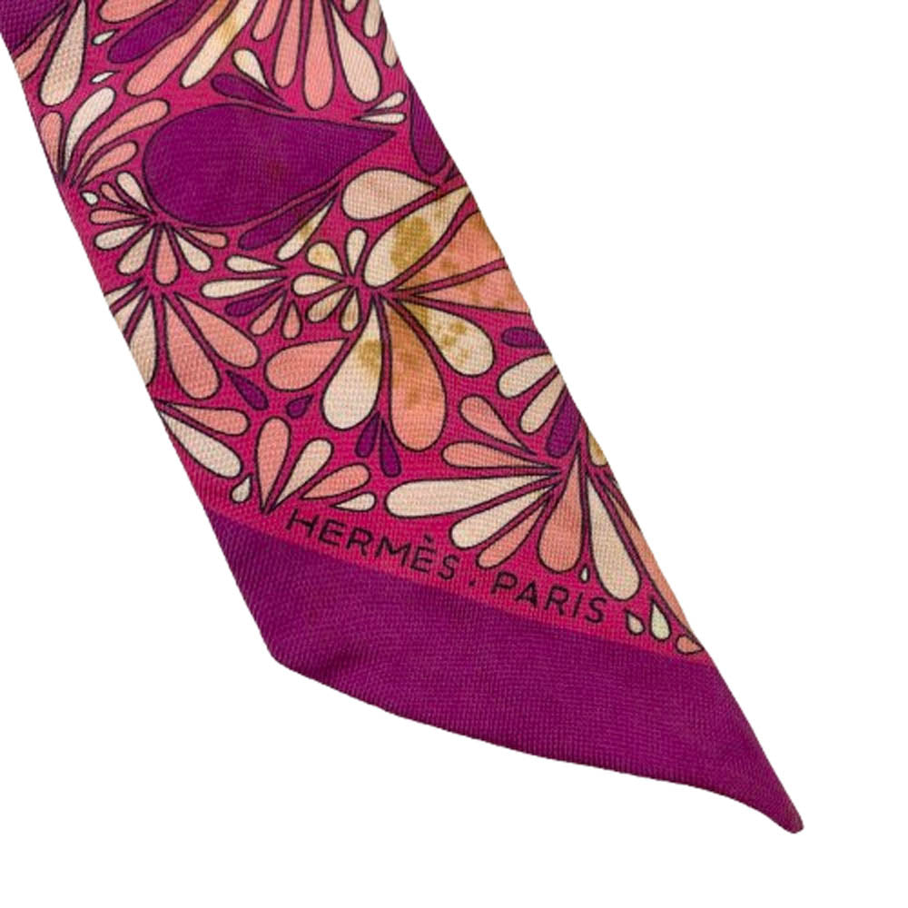 HERMES エルメス MILLEFLEURS DU MEXQUE シルク 100% ツイリー スカーフ メキシコの花 ピンク ピンク系【中古】