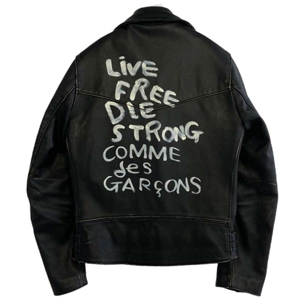COMME des GARCONS コムデギャルソン AD2018 KZ-J001 × Lewis Leathers ルイスレザー LIVE FREE DIE STRONG ダブルライダース レザー ジャケット ブラック系 38【中古】