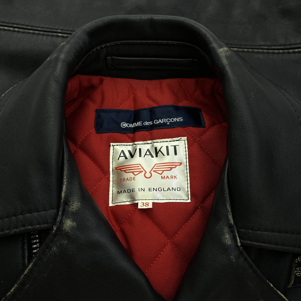 COMME des GARCONS コムデギャルソン AD2018 KZ-J001 × Lewis Leathers ルイスレザー LIVE FREE DIE STRONG ダブルライダース レザー ジャケット ブラック系 38【中古】