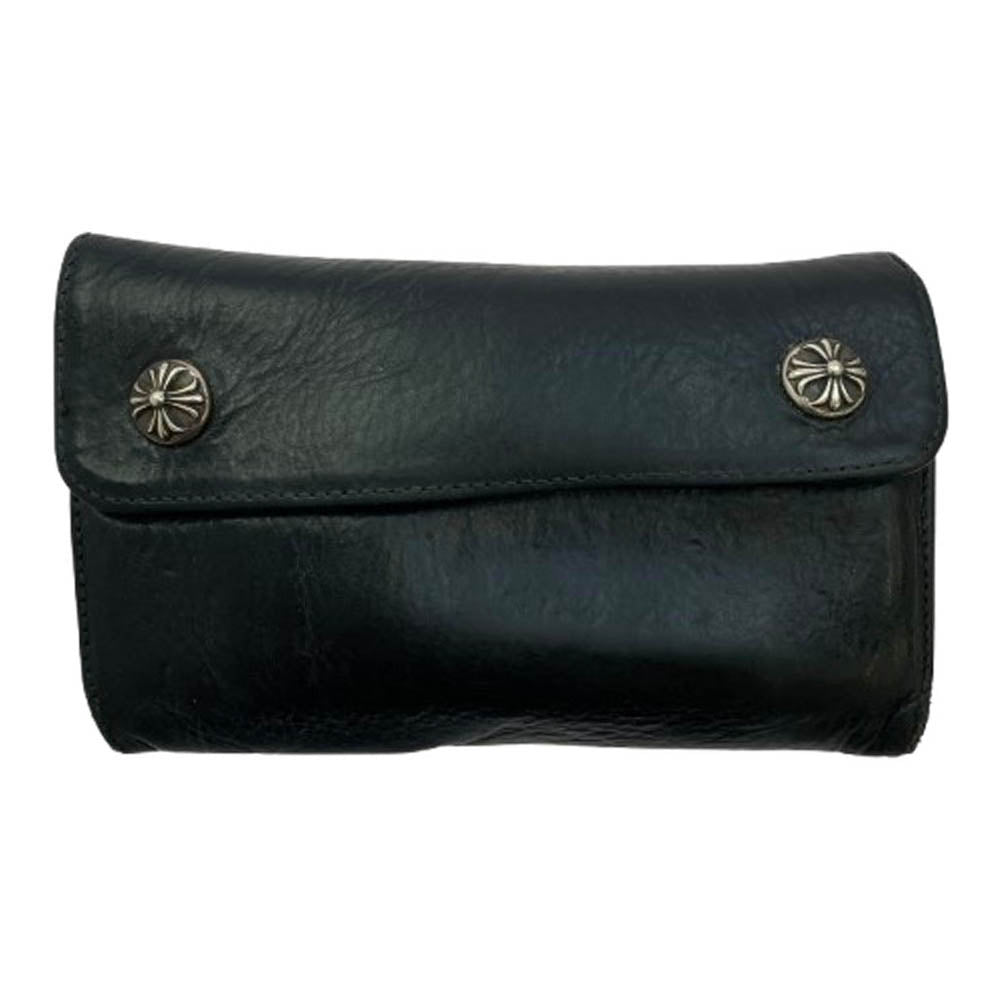 CHROME HEARTS クロムハーツ（原本無） WAVE ウェーブ クロスボタン レザー ウォレット 長財布 ブラック系【中古】