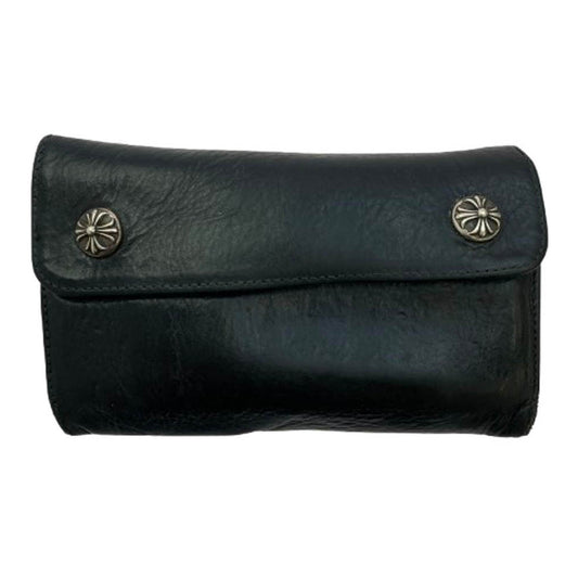 CHROME HEARTS クロムハーツ（原本無） WAVE ウェーブ クロスボタン レザー ウォレット 長財布 ブラック系【中古】