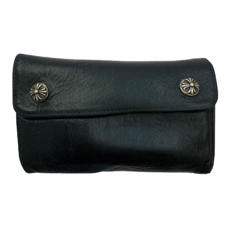 CHROME HEARTS クロムハーツ（原本無） WAVE ウェーブ クロスボタン レザー ウォレット 長財布 ブラック系【中古】