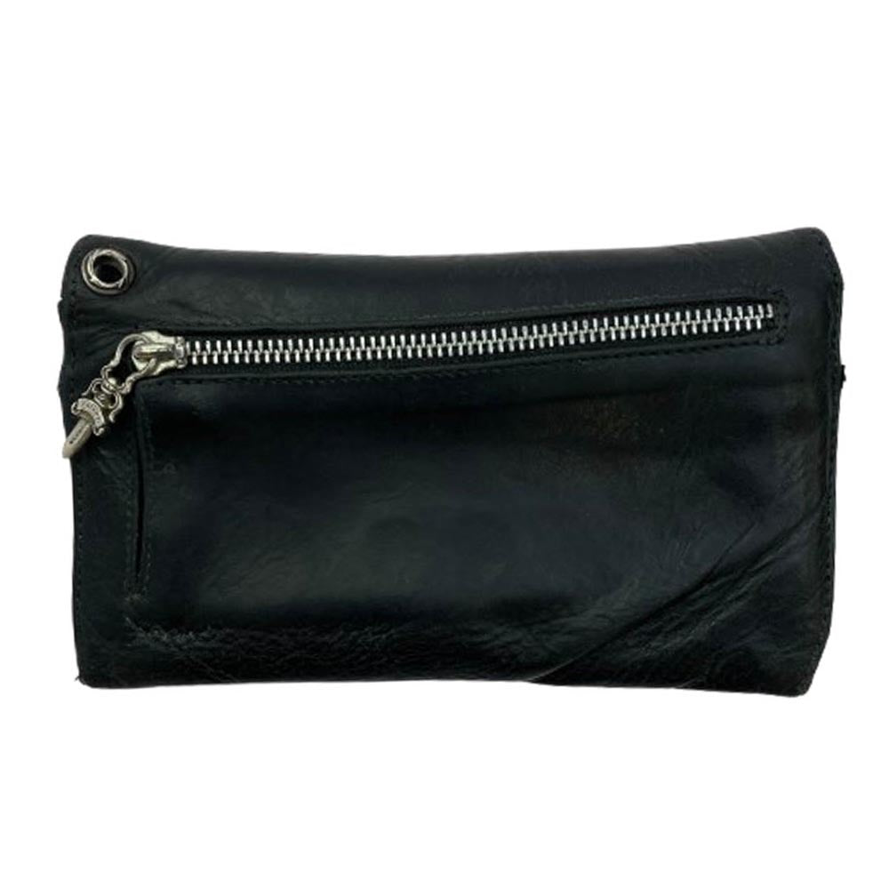 CHROME HEARTS クロムハーツ（原本無） WAVE ウェーブ クロスボタン レザー ウォレット 長財布 ブラック系【中古】