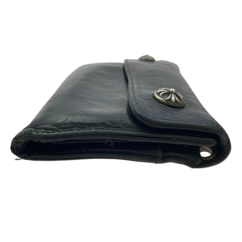 CHROME HEARTS クロムハーツ（原本無） WAVE ウェーブ クロスボタン レザー ウォレット 長財布 ブラック系【中古】