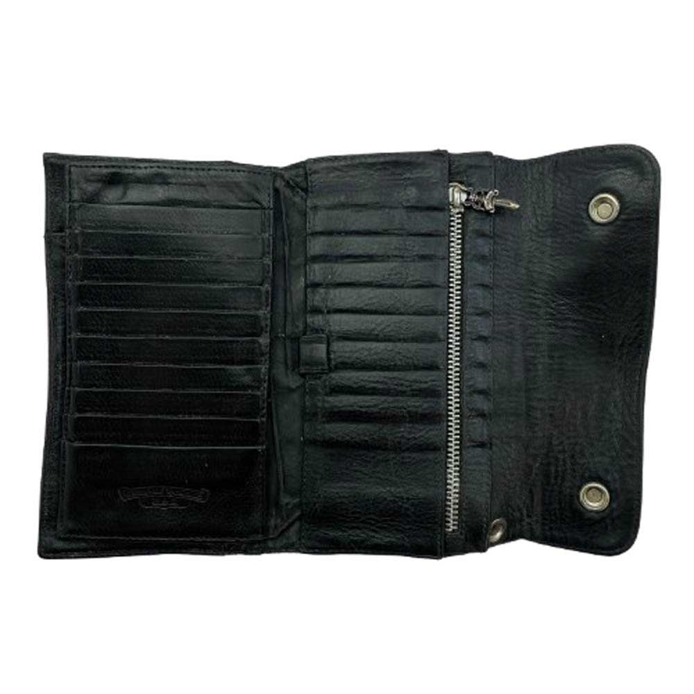 CHROME HEARTS クロムハーツ（原本無） WAVE ウェーブ クロスボタン レザー ウォレット 長財布 ブラック系【中古】