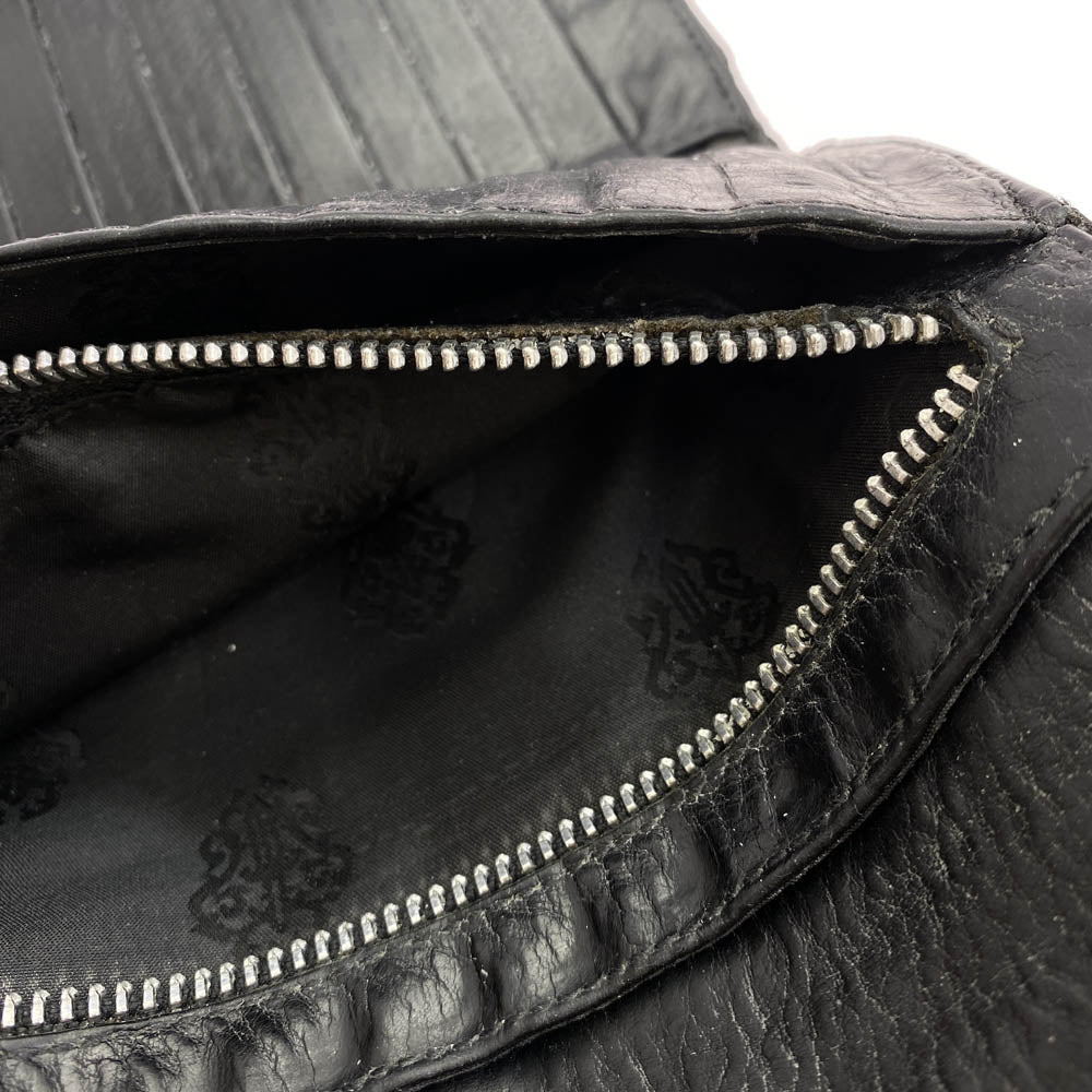 CHROME HEARTS クロムハーツ（原本無） WAVE ウェーブ クロスボタン レザー ウォレット 長財布 ブラック系【中古】
