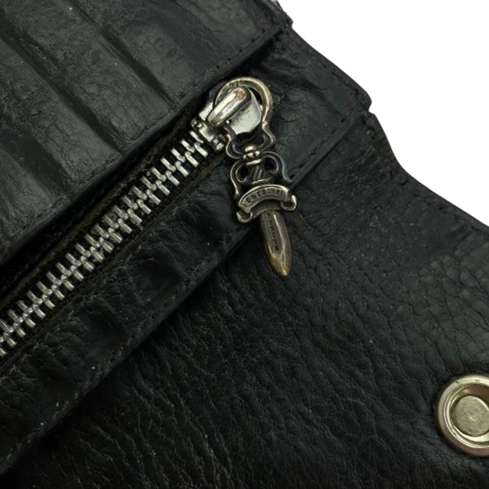 CHROME HEARTS クロムハーツ（原本無） WAVE ウェーブ クロスボタン レザー ウォレット 長財布 ブラック系【中古】