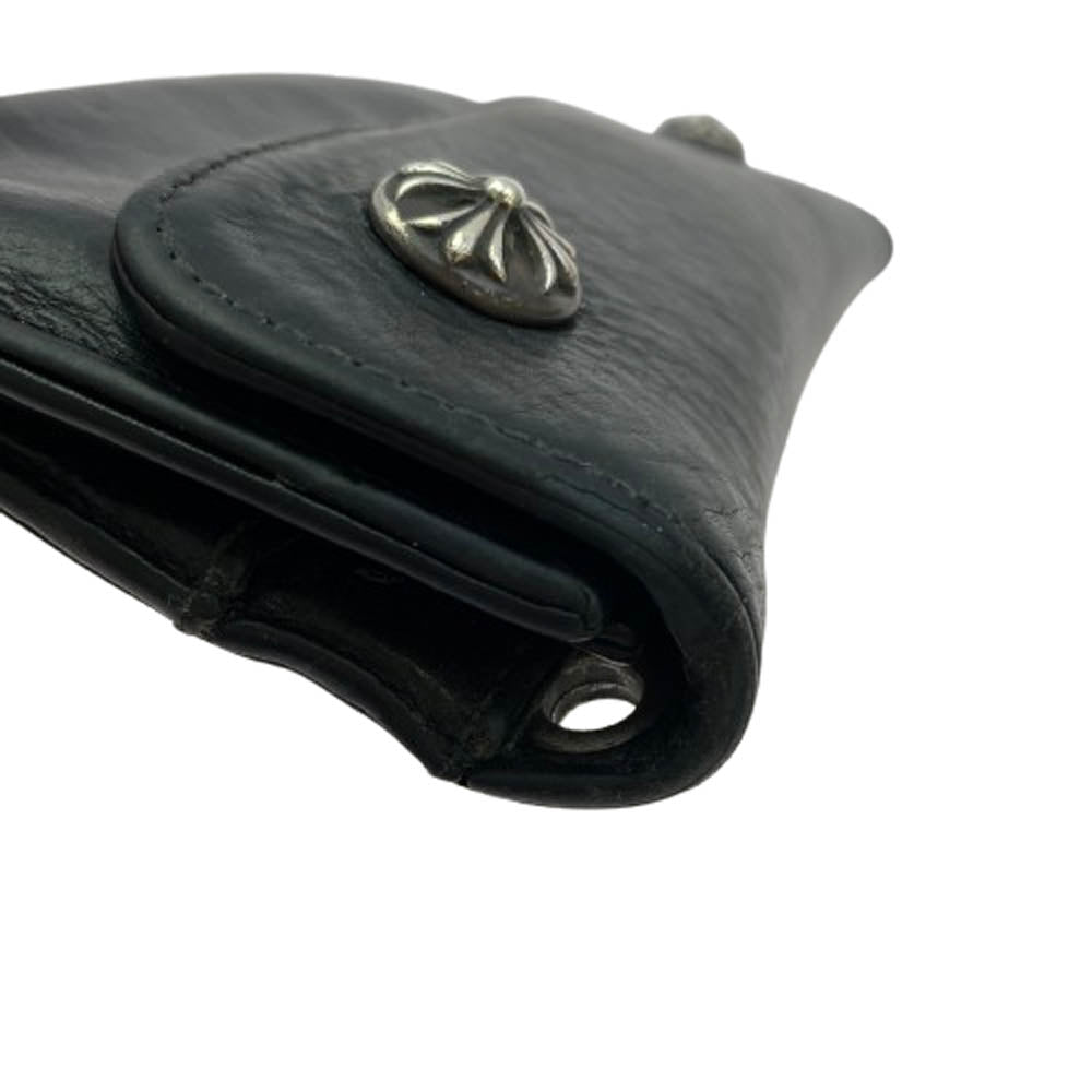 CHROME HEARTS クロムハーツ（原本無） WAVE ウェーブ クロスボタン レザー ウォレット 長財布 ブラック系【中古】