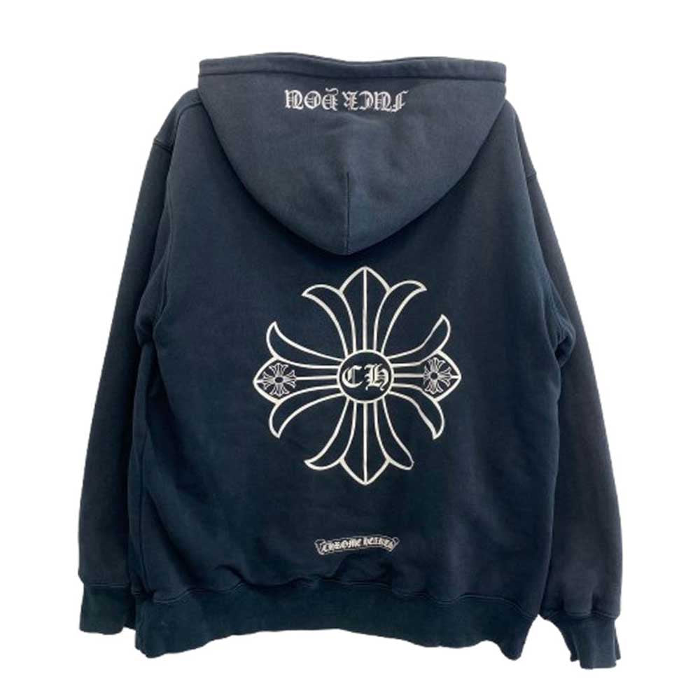 CHROME HEARTS クロムハーツ（原本無） OLD 初期タグ CH PLUS CHプラス バックプリント 裏地サーマル プルオーバー パーカー ダークネイビー系 L【中古】
