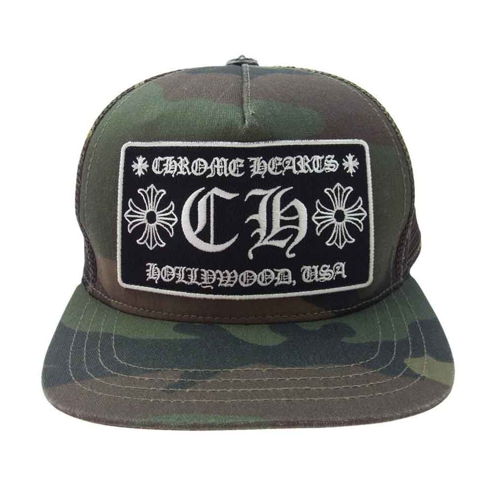 CHROME HEARTS クロムハーツ（原本無） TRUCKER CAP トラッカー キャップ カモ柄 CHロゴパッチ クロスボール付 メッシュ キャップ 帽子 カーキ系【中古】