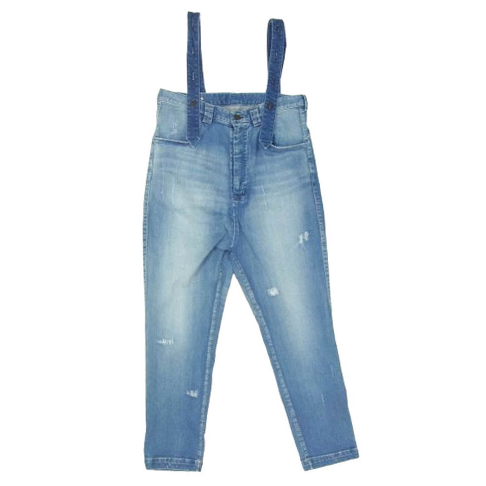 バジュラ ダメージ加工 サスペンダー ストレッチ サルエル デニムパンツ インディゴブルー系 4【中古】