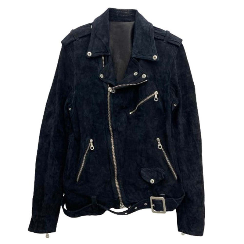 ISAMUKATAYAMA BACKLASH イサムカタヤマバックラッシュ 1878-RS 11878-07RS ジャパンカーフレザー スエード ダブルライダースジャケット ミッドナイトブラック ブラック系 L【中古】