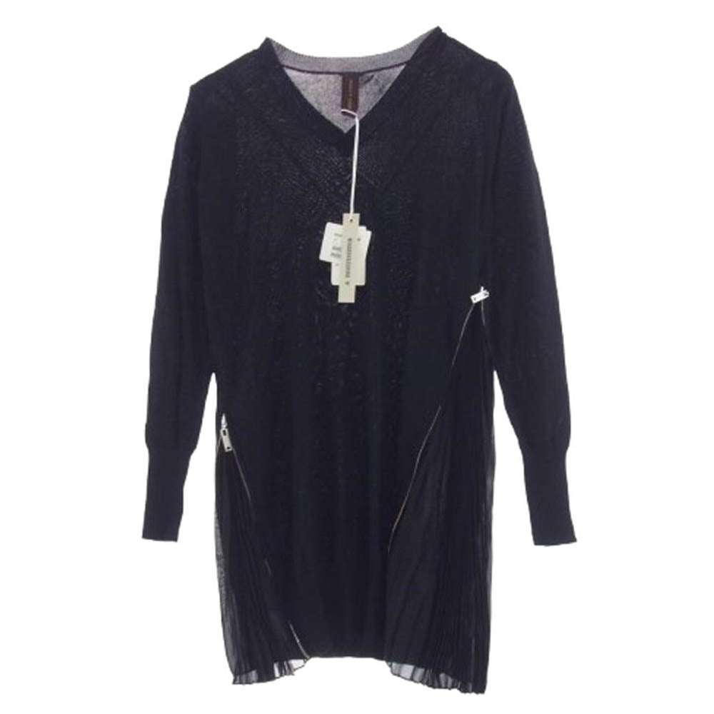 MIHARA YASUHIRO ミハラヤスヒロ 42551503 SIDE ZIP KNIT O/P サイドプリーツ ジップ レーヨン Vネック ニット ワンピース ブラック系 38【極上美品】【中古】