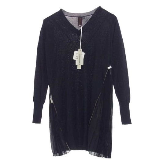 MIHARA YASUHIRO ミハラヤスヒロ 42551503 SIDE ZIP KNIT O/P サイドプリーツ ジップ レーヨン Vネック ニット ワンピース ブラック系 38【極上美品】【中古】