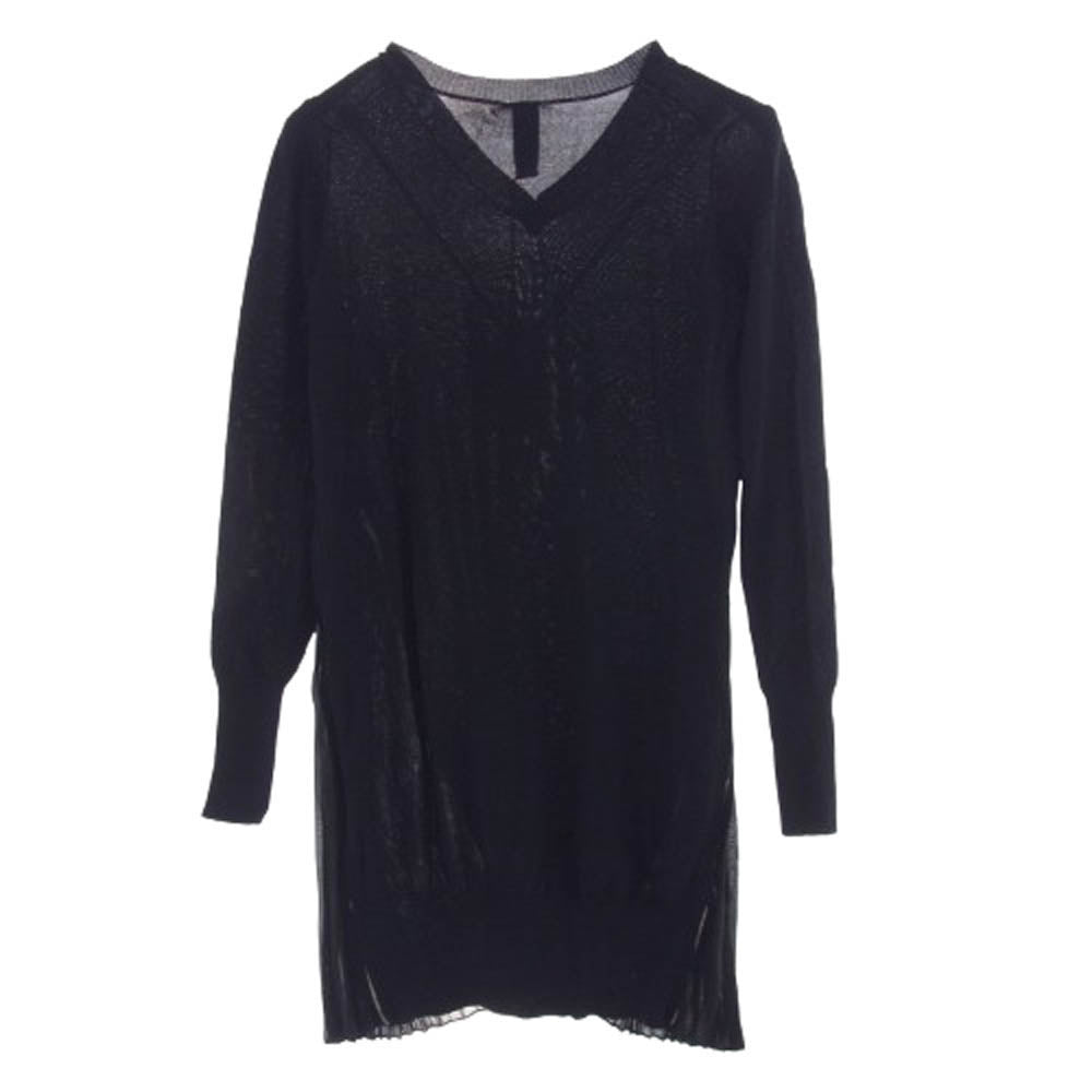 MIHARA YASUHIRO ミハラヤスヒロ 42551503 SIDE ZIP KNIT O/P サイドプリーツ ジップ レーヨン Vネック ニット ワンピース ブラック系 38【極上美品】【中古】