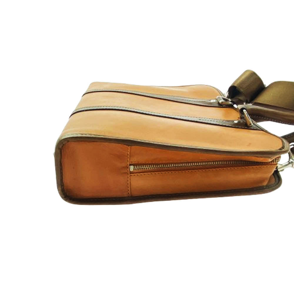 インディード 2way ショルダーストラップ付 レザー ブリーフケース ビジネスバッグ ライトブラウン ブラウン系【中古】